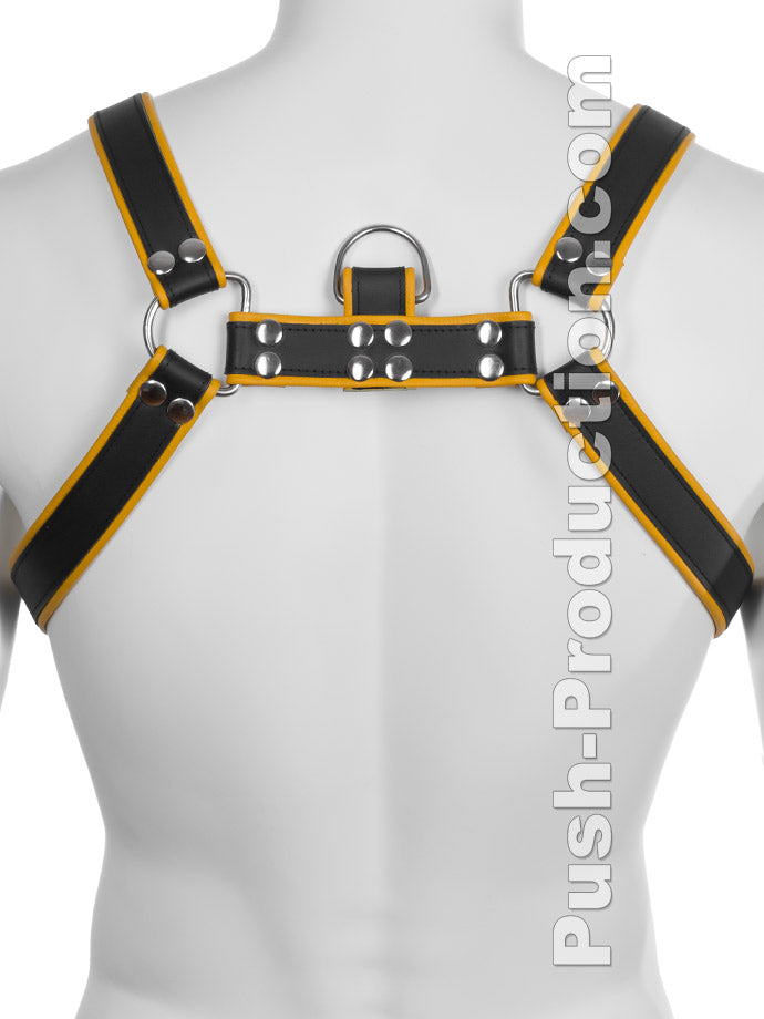 Echtledergeschirr BDSM Top Harness - Schwarz/Gelb