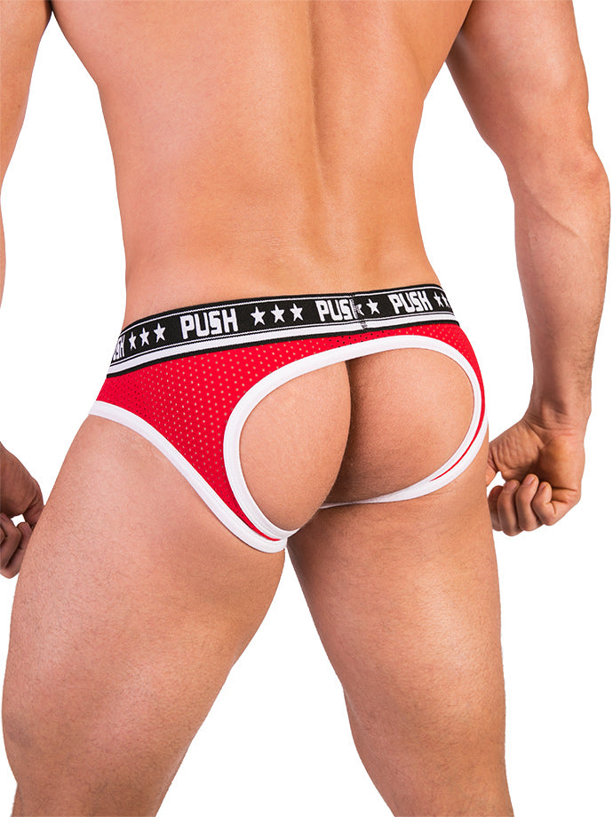 - Push - Premium Mesh Hole Brief - Rot/Weiß