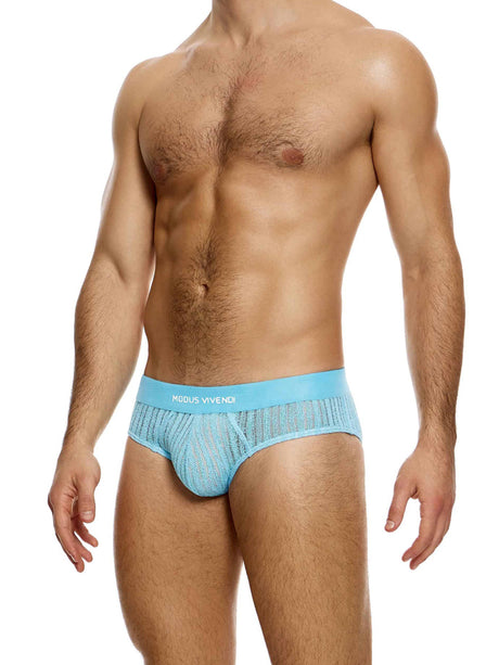 Striped Crochet Classic Brief - Hellblau