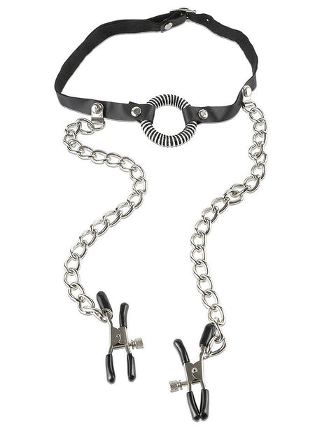 Fetish Fantasy - O-Ring Mundknebel m. Brustklemmen