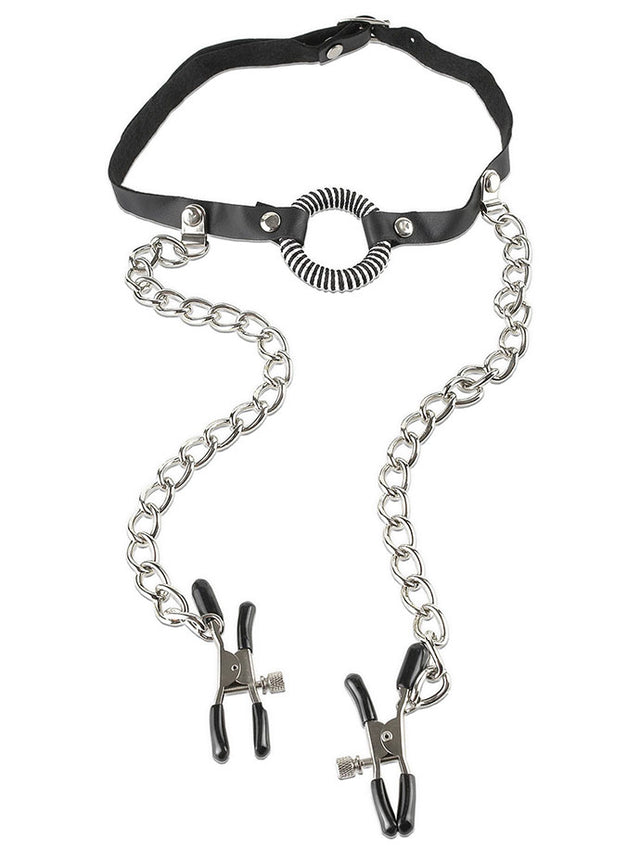 Fetish Fantasy - O-Ring Mundknebel m. Brustklemmen