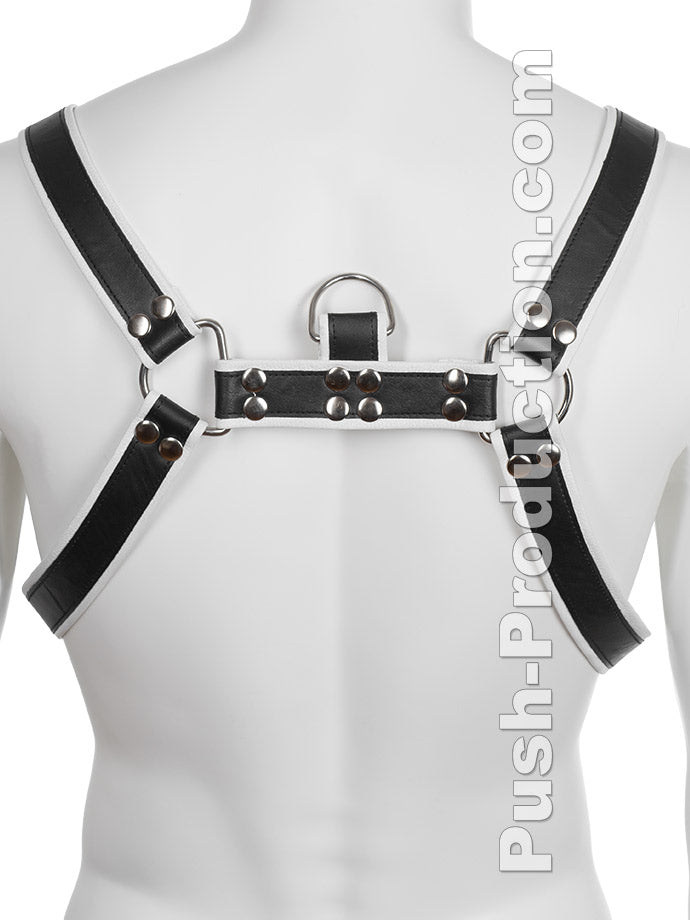 Echtledergeschirr BDSM Top Harness - Schwarz/Weiß