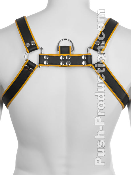 Echtledergeschirr BDSM Top Harness - Schwarz/Gelb