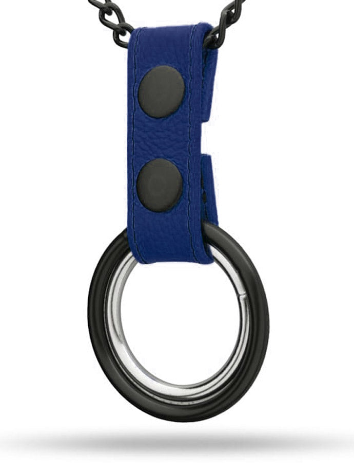 Black Metal Necklace with Cockrings - Blue Leather