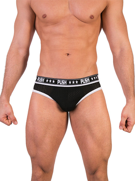 - Push - Premium Mesh Hole Brief - Schwarz/Weiß