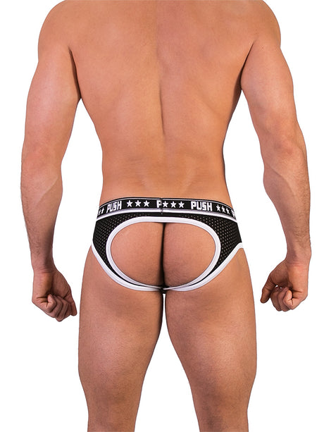 - Push - Premium Mesh Hole Brief - Schwarz/Weiß