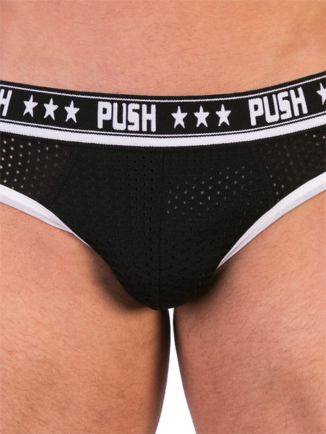 - Push - Premium Mesh Hole Brief - Schwarz/Weiß