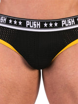 - Push - Premium Mesh Hole Brief - Schwarz/Gelb