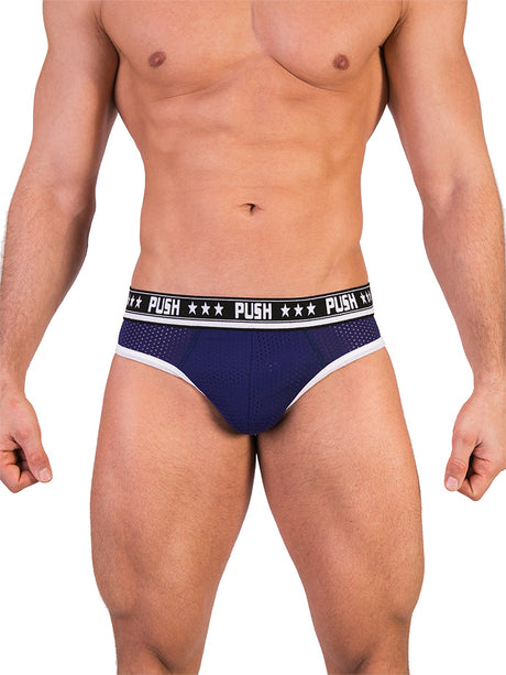 - Push - Premium Mesh Hole Brief - Navy/Weiß