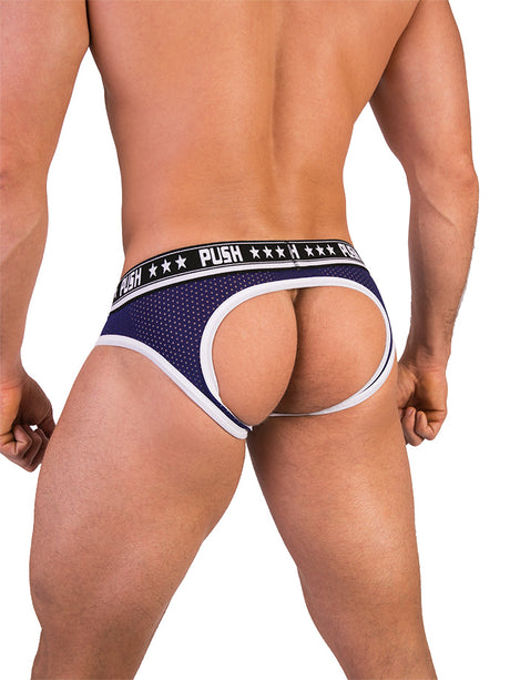 - Push - Premium Mesh Hole Brief - Navy/Weiß