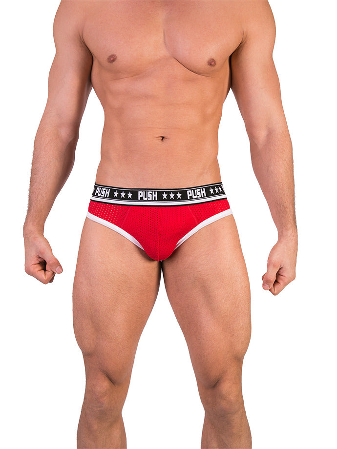 - Push - Premium Mesh Hole Brief - Rot/Weiß