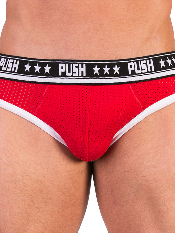 - Push - Premium Mesh Hole Brief - Rot/Weiß