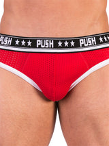- Push - Premium Mesh Hole Brief - Rot/Weiß